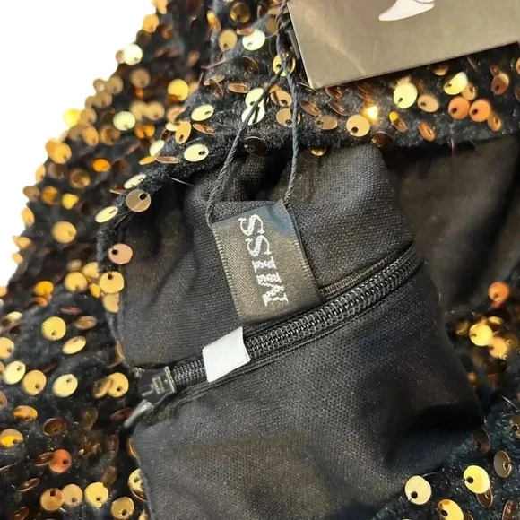 Brand New Miss Ord one shoulder cut out black and Gold sequin Dress Size M - Picture 6 of 16